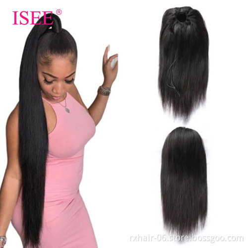 Natural Color Human Hair Kinky Straight Ponytail,Wholesale Long Drawstring Ponytail With Clips Human Hair Extension Ponytail